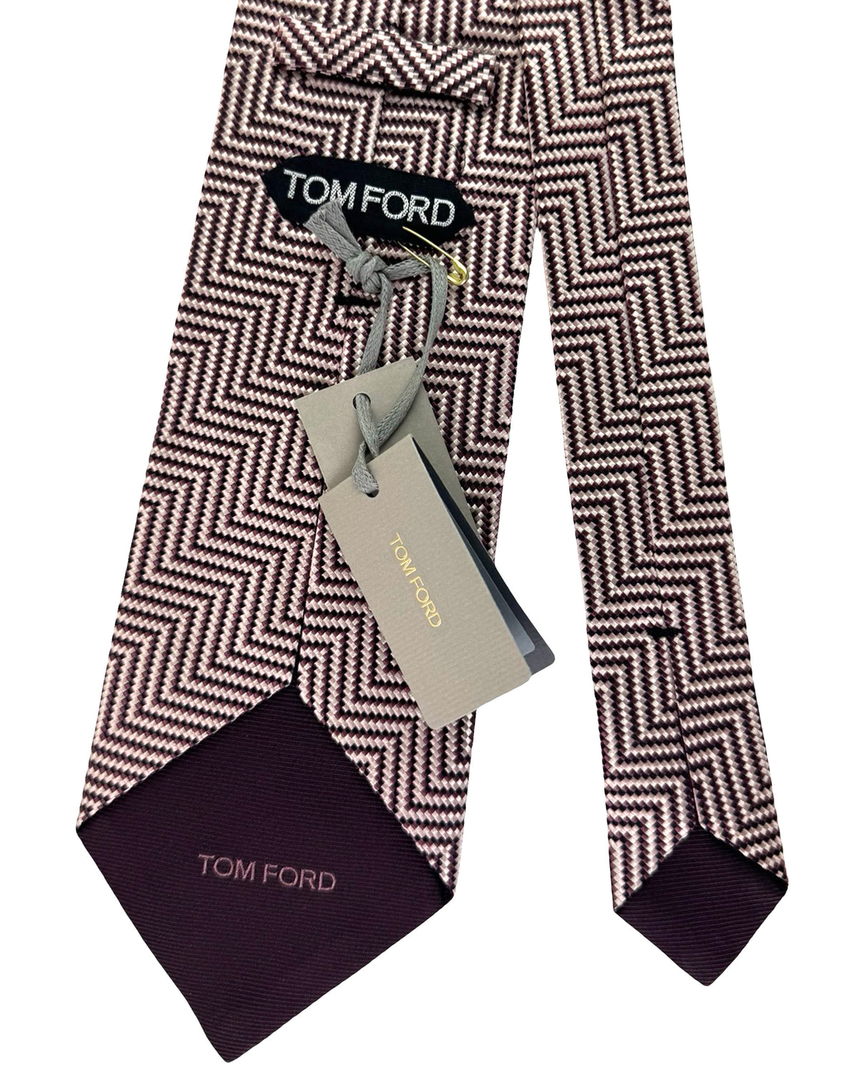 Tom Ford Tie Silver Plum Dust Pink Herringbone - Wide Necktie