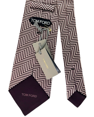 Tom Ford Tie Silver Plum Dust Pink Herringbone - Wide Necktie