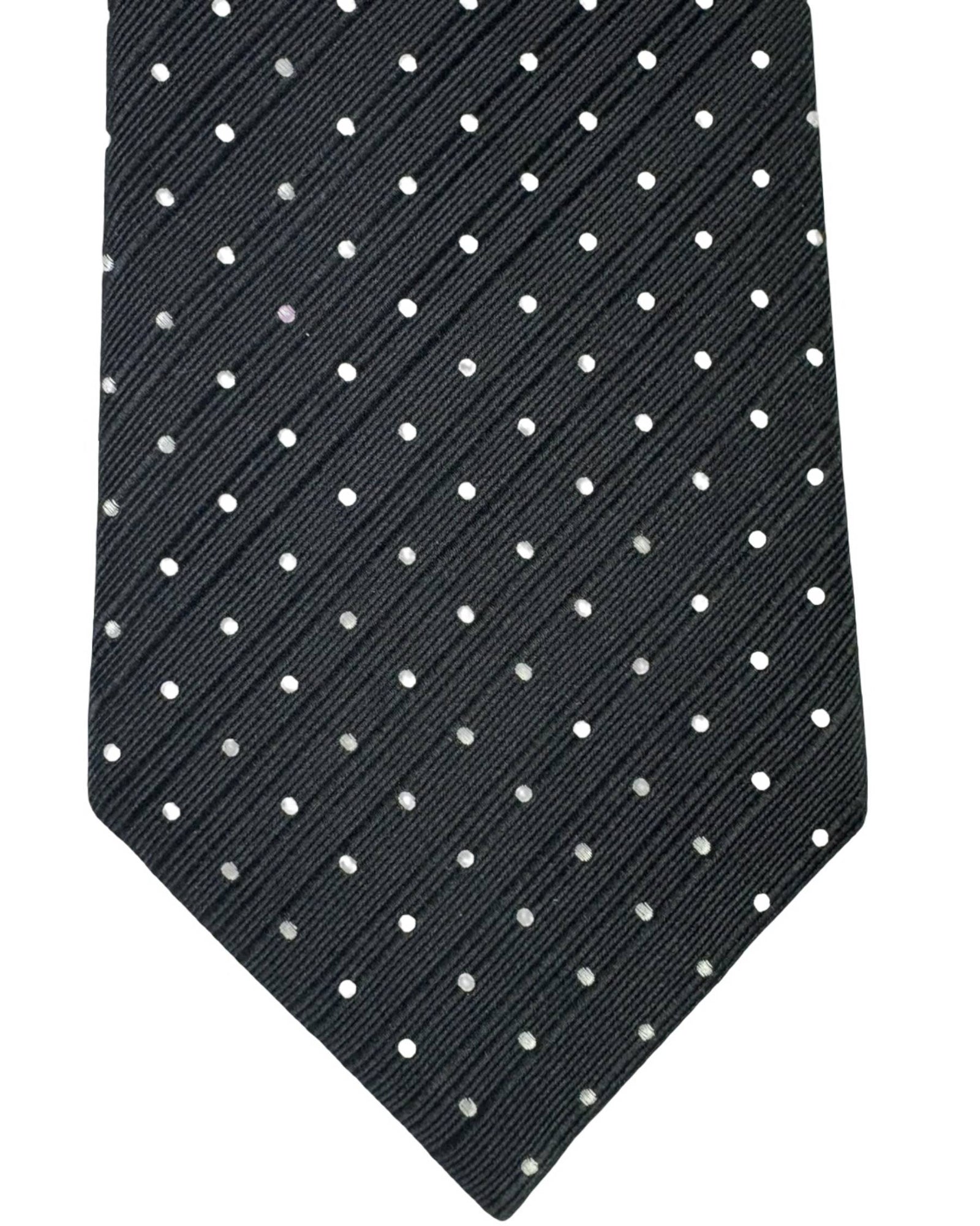 Tom Ford Silk Tie Black Silver Polka Dots 