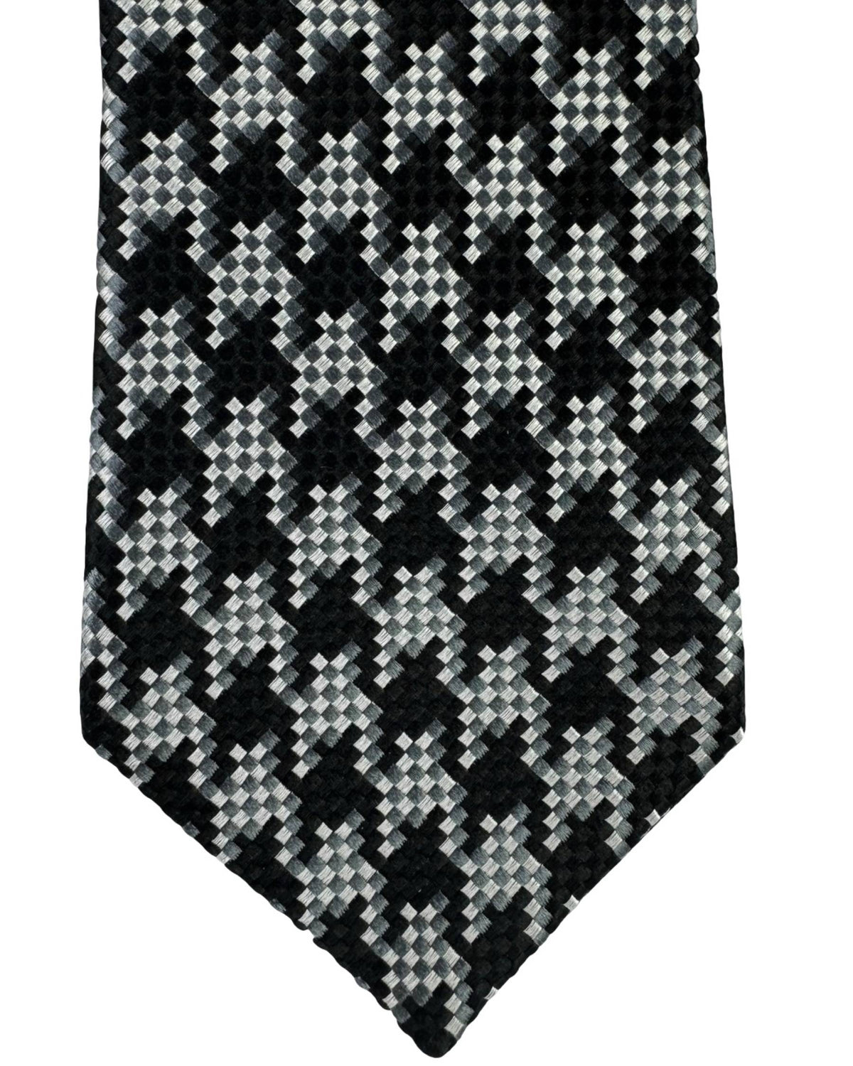 Tom Ford Silk Tie Black Silver Grey Black Houndstooth Design
