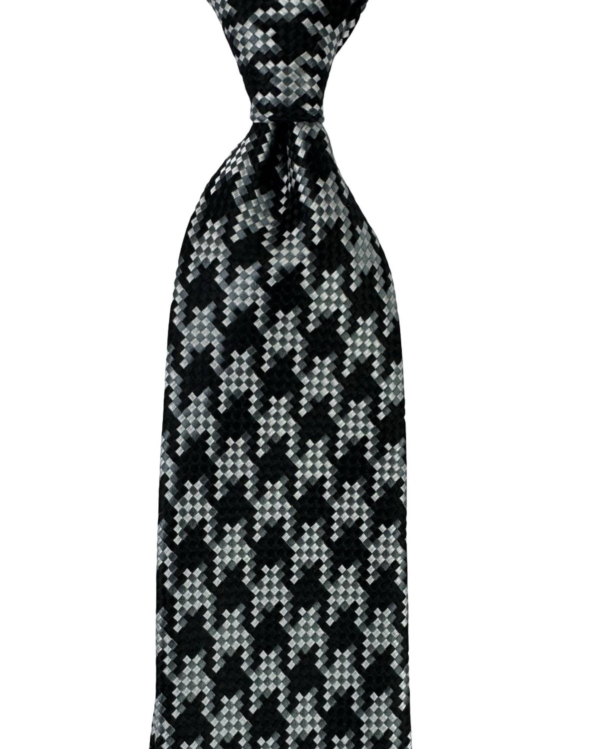Tom Ford Silk Tie Black Silver Grey Black Houndstooth Design