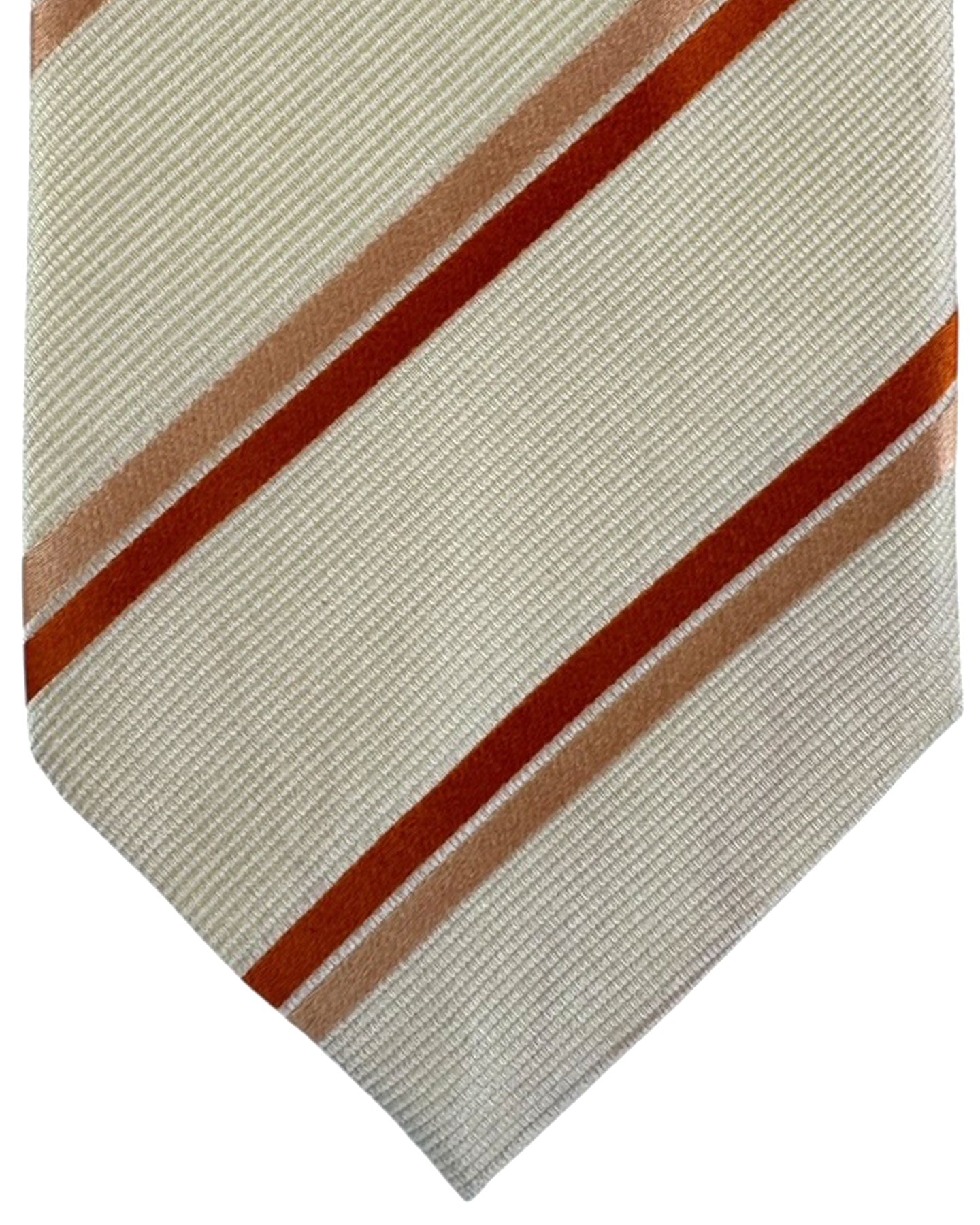 Valextra Silk Tie Peach Cream Stripes - Wide Necktie CYBER MONDAY SALE