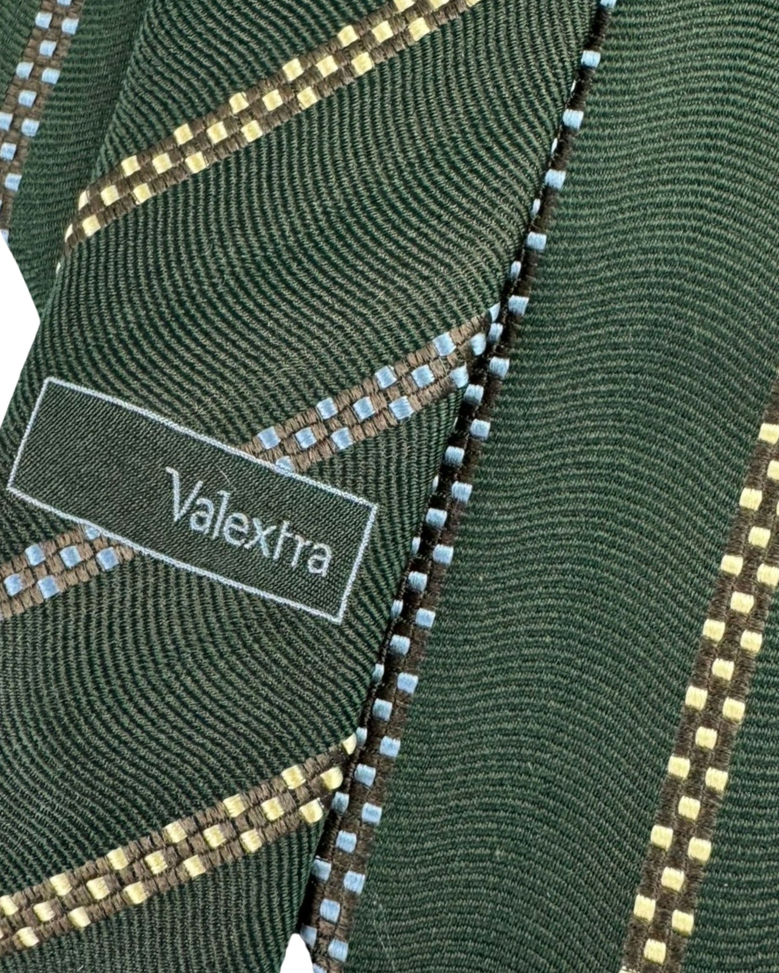 Valextra Tie Green Stripes - Jacquard Silk Wide Necktie