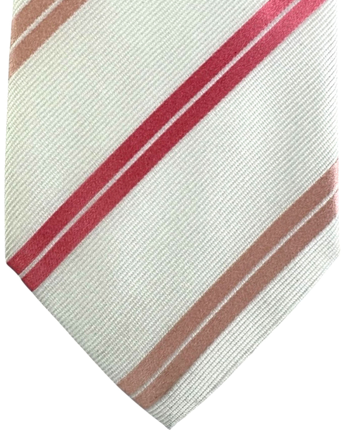 Valextra Silk Tie White-Silver Pink Stripe - Wide Necktie
