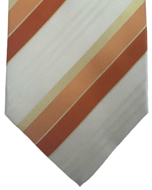 Valextra Silk Tie Orange White Stripes Design - Wide Necktie