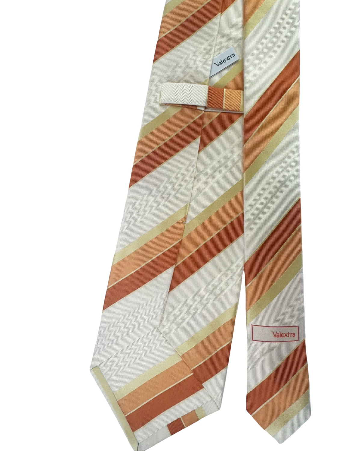 Valextra Silk Tie Orange White Stripes Design - Wide Necktie