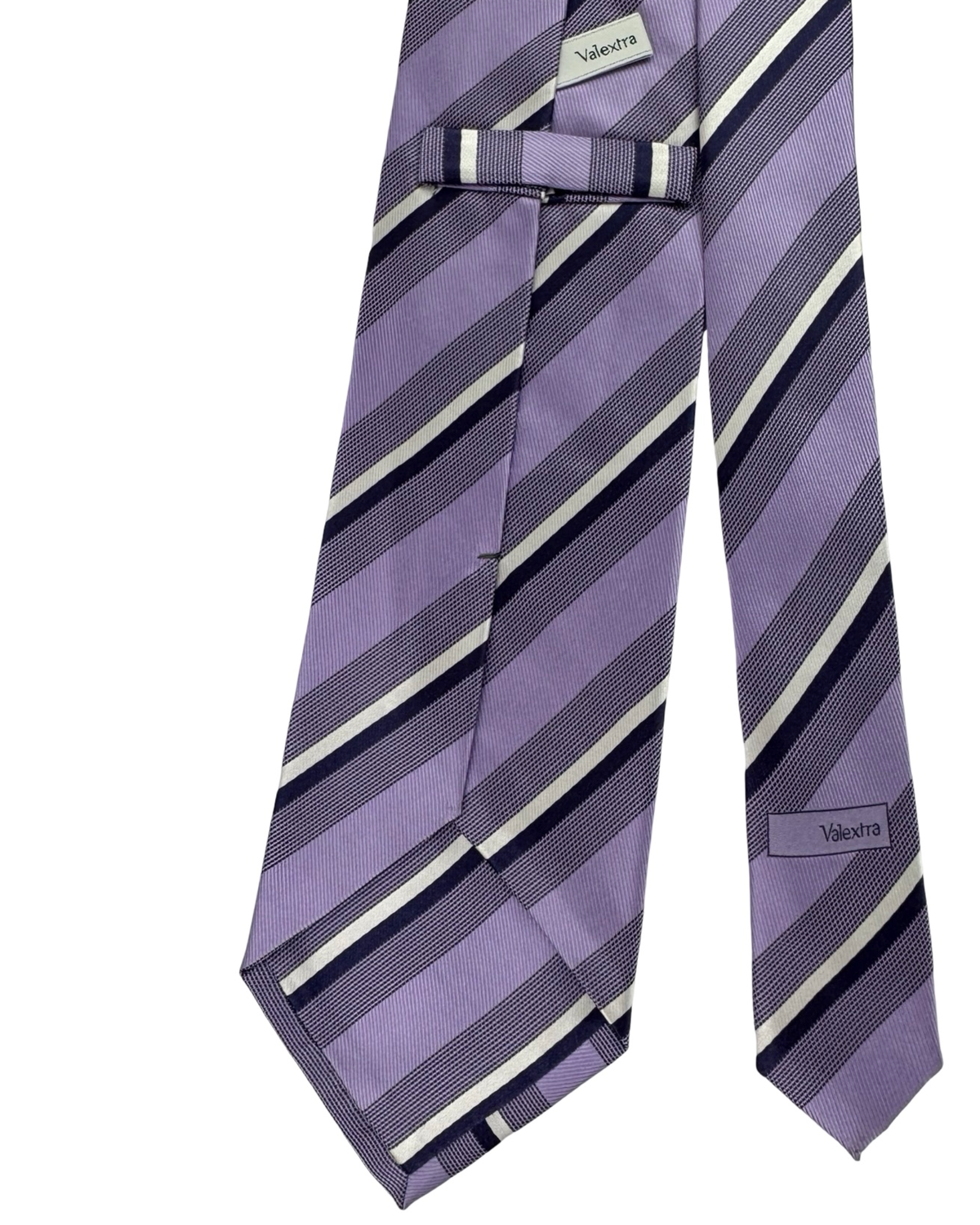 Valextra Silk Tie Purple Navy Stripes Design - Wide Necktie