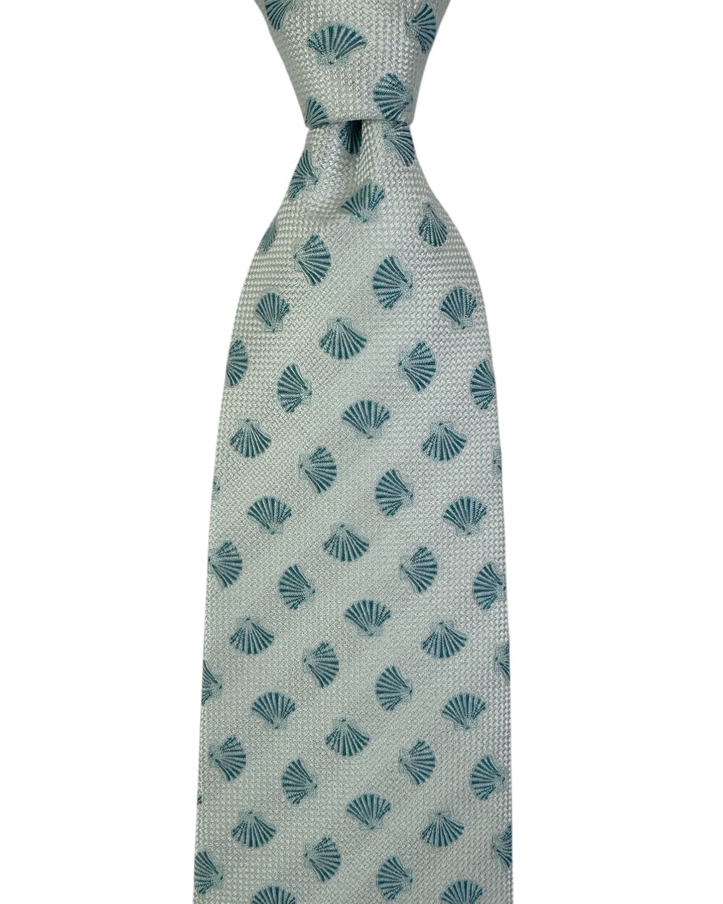 Valextra Silk Tie Gray Silver Teal Shell Pattern - Wide Necktie FINAL SALE