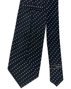 Valextra Silk Tie Navy With White Directional Arrows - Wide Necktie