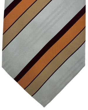 Valextra Silk Tie Orange Silver Stripes - Wide Necktie CYBER MONDAY SALE