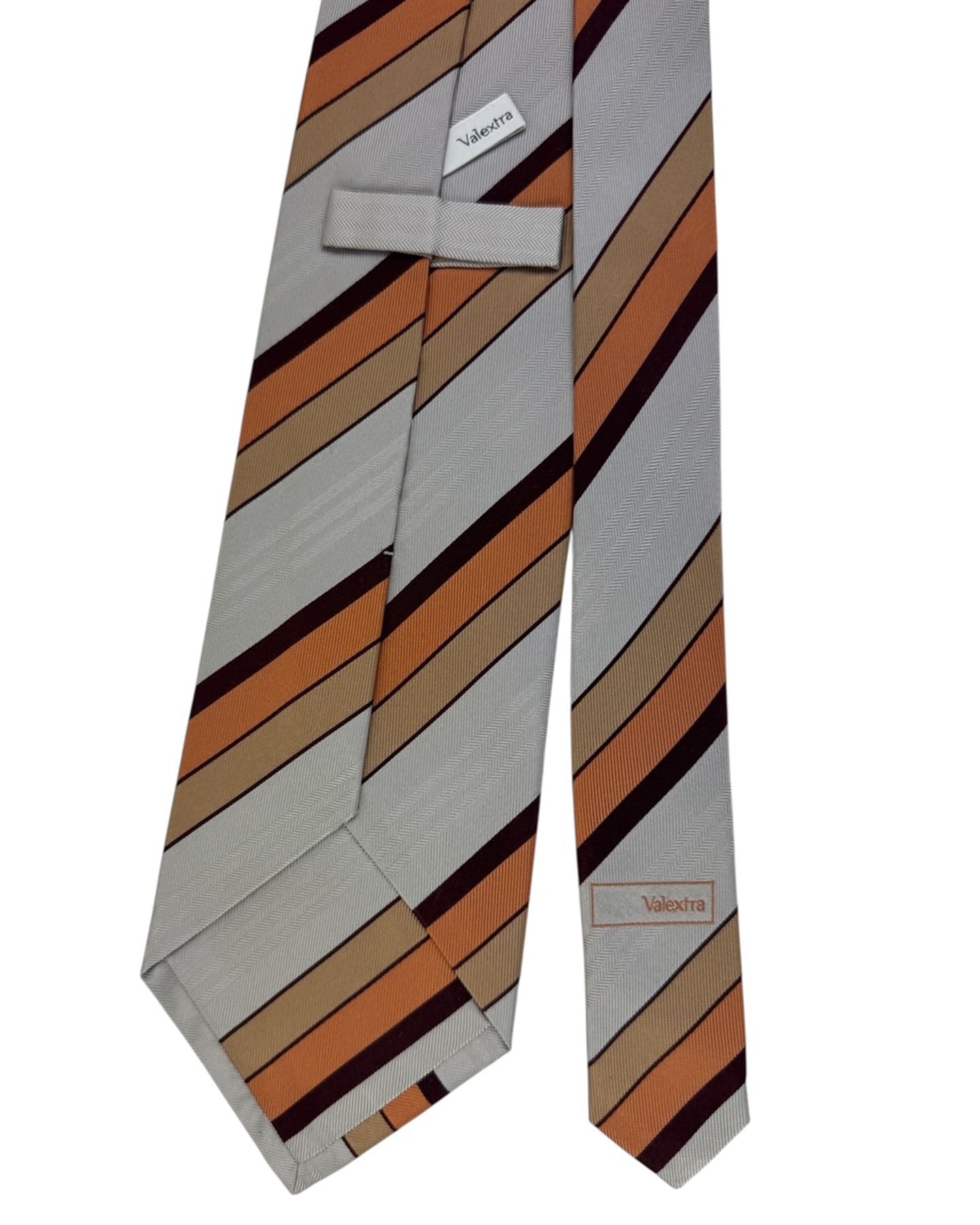 Valextra Silk Tie Orange Silver Stripes - Wide Necktie CYBER MONDAY SALE