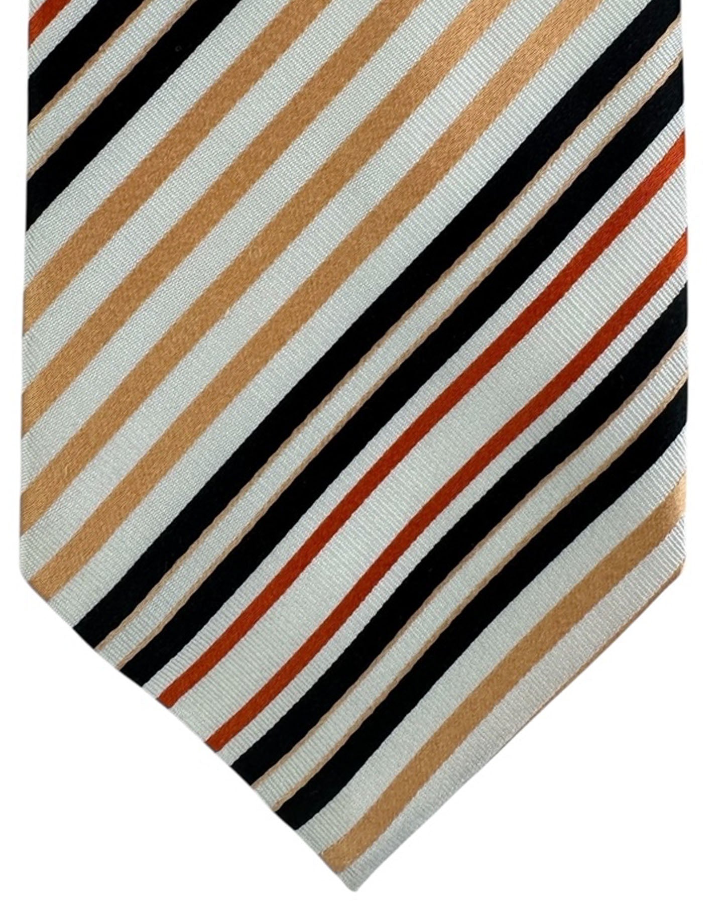 Valextra Silk Tie White-Silver Peach Black Stripe - Wide Necktie FINAL SALE