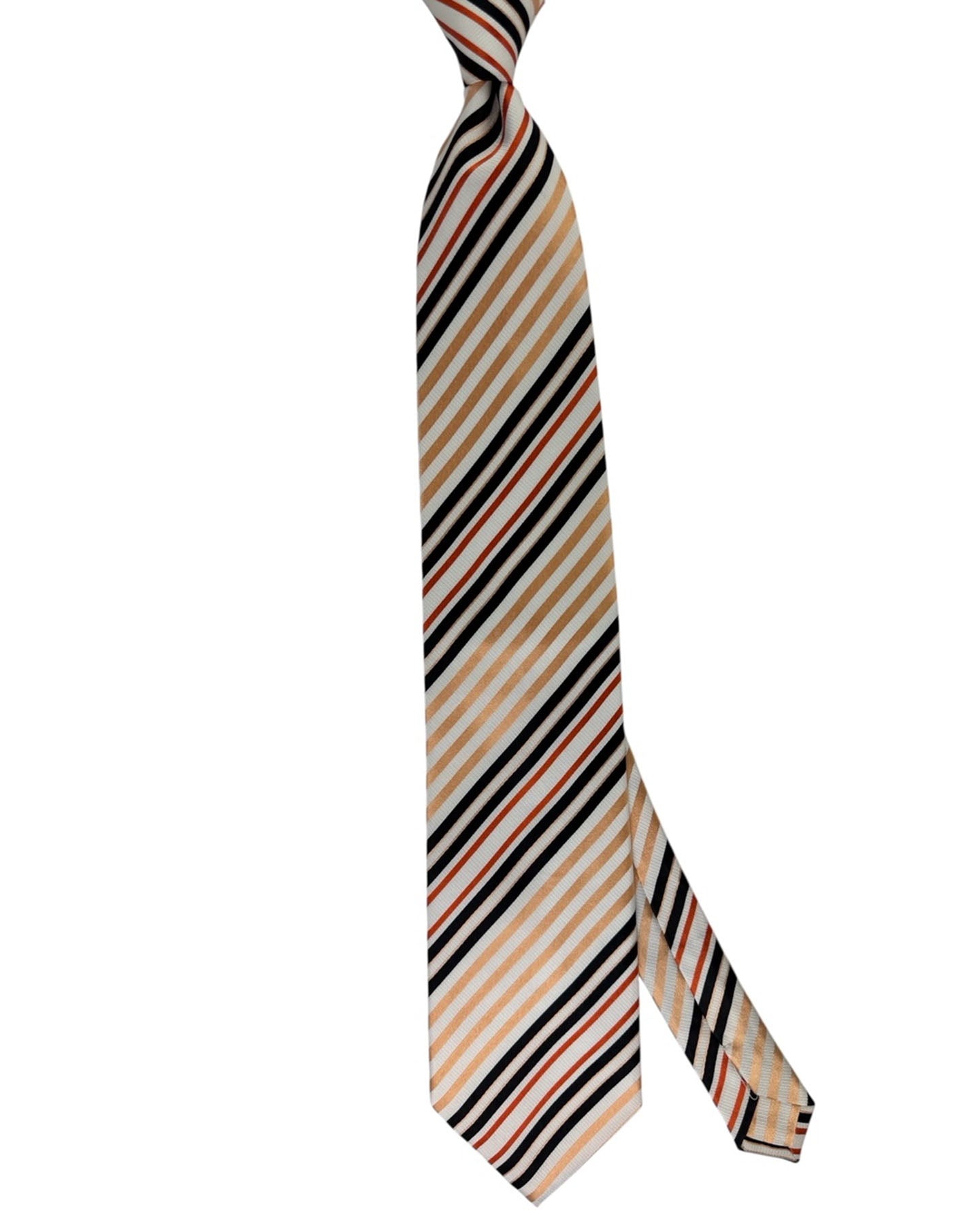 Valextra Silk Tie White-Silver Peach Black Stripe - Wide Necktie FINAL SALE