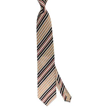 Valextra Silk Tie White-Silver Peach Black Stripe - Wide Necktie SALE