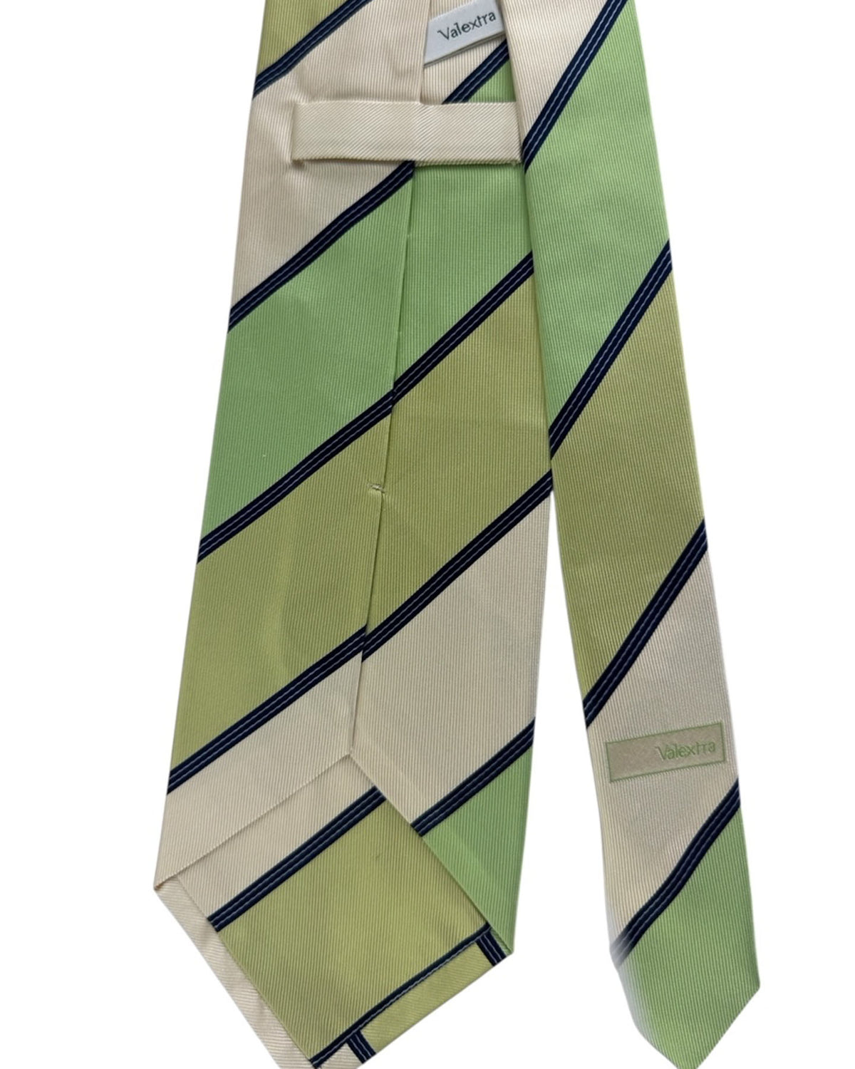 Valextra Silk Tie Lime Green And Navy Stripe Design - Wide Necktie