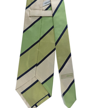 Valextra Silk Tie Lime Green And Navy Stripe Design - Wide Necktie