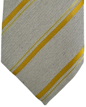 Valextra Silk Tie Gray Olive-Gold Stripes - Wide Necktie FINAL SALE