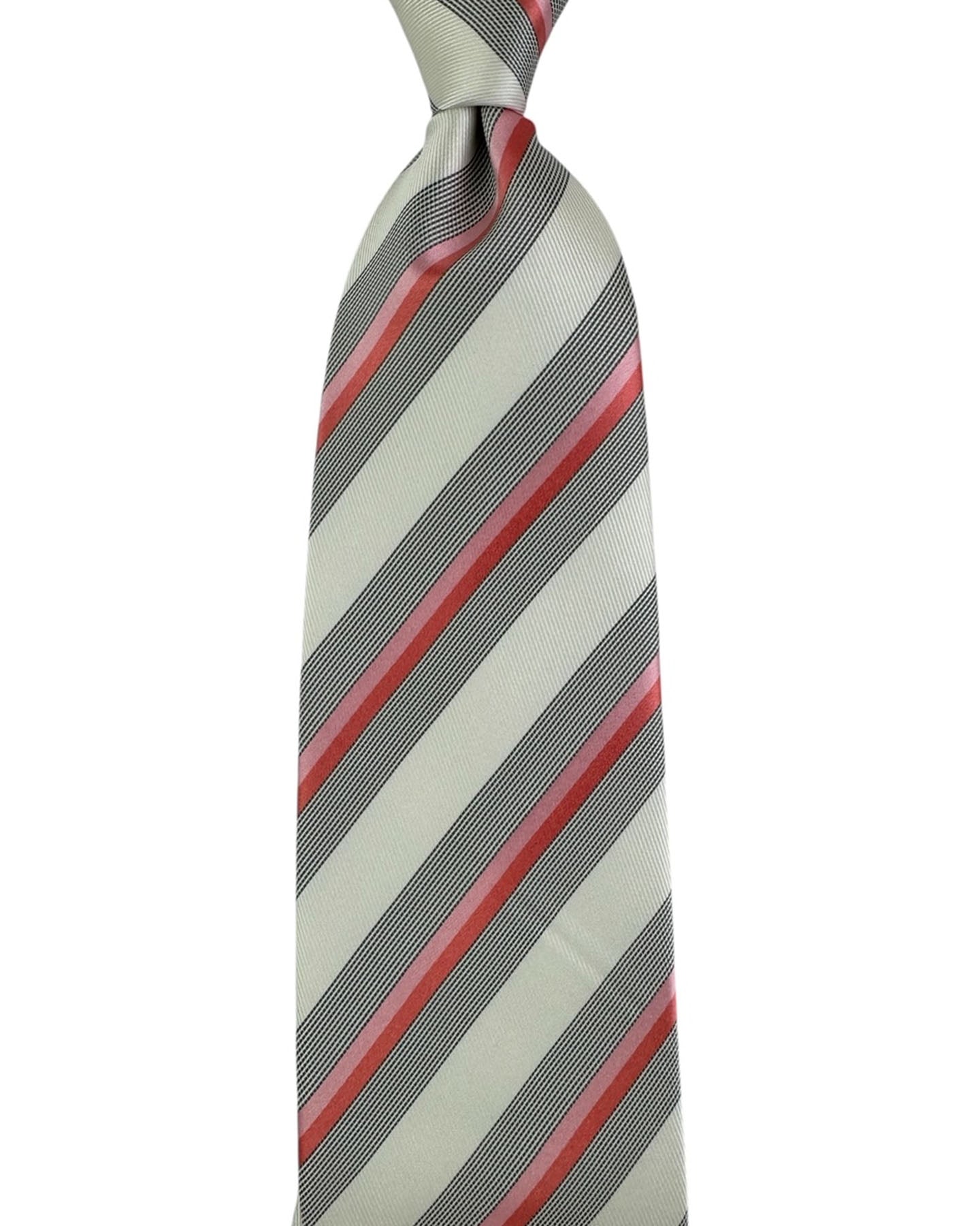 Valextra Silk Tie White Pink Black Stripes - Wide Necktie FINAL SALE