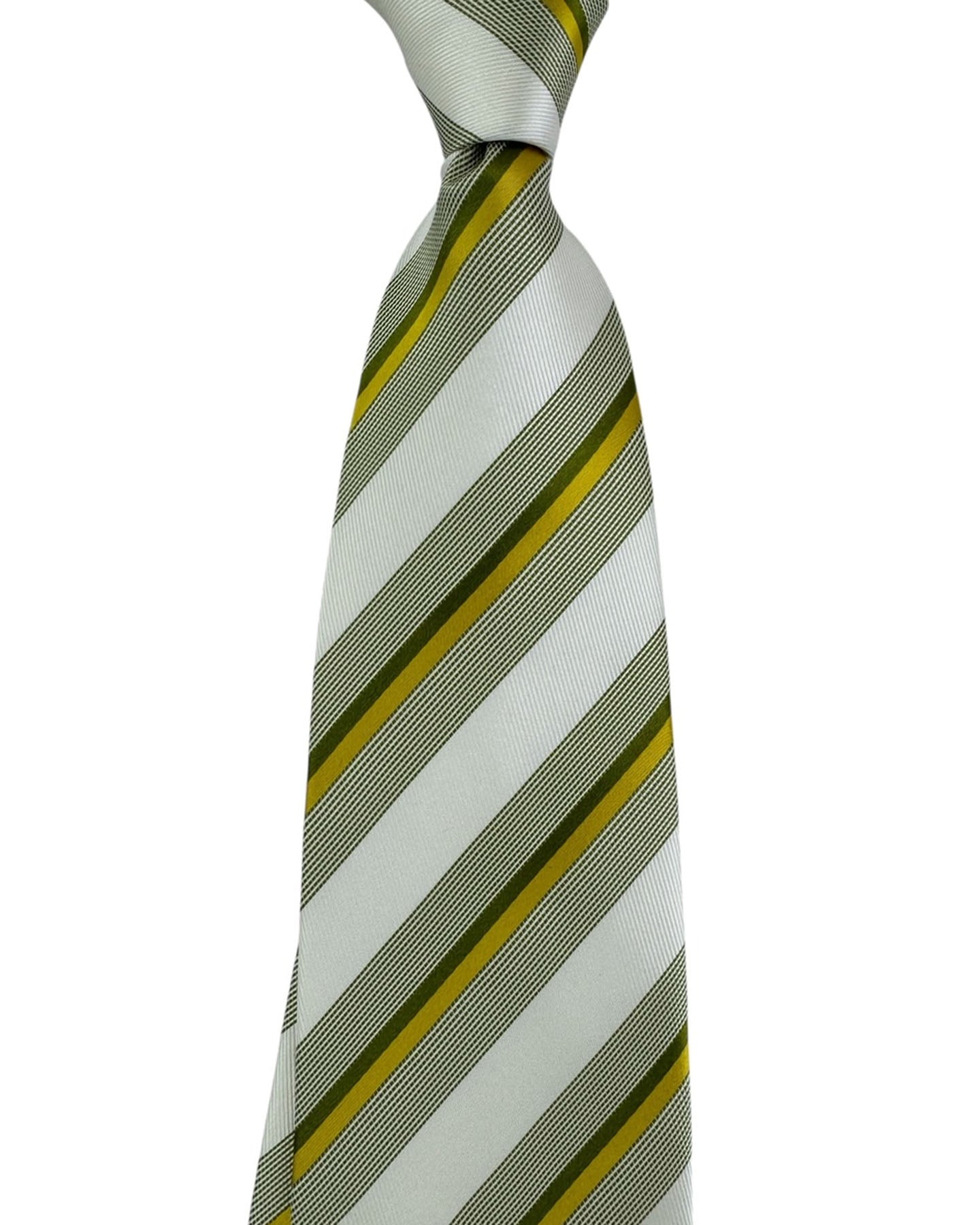 Valextra Tie Light Gray Olive Stripes - Wide Necktie