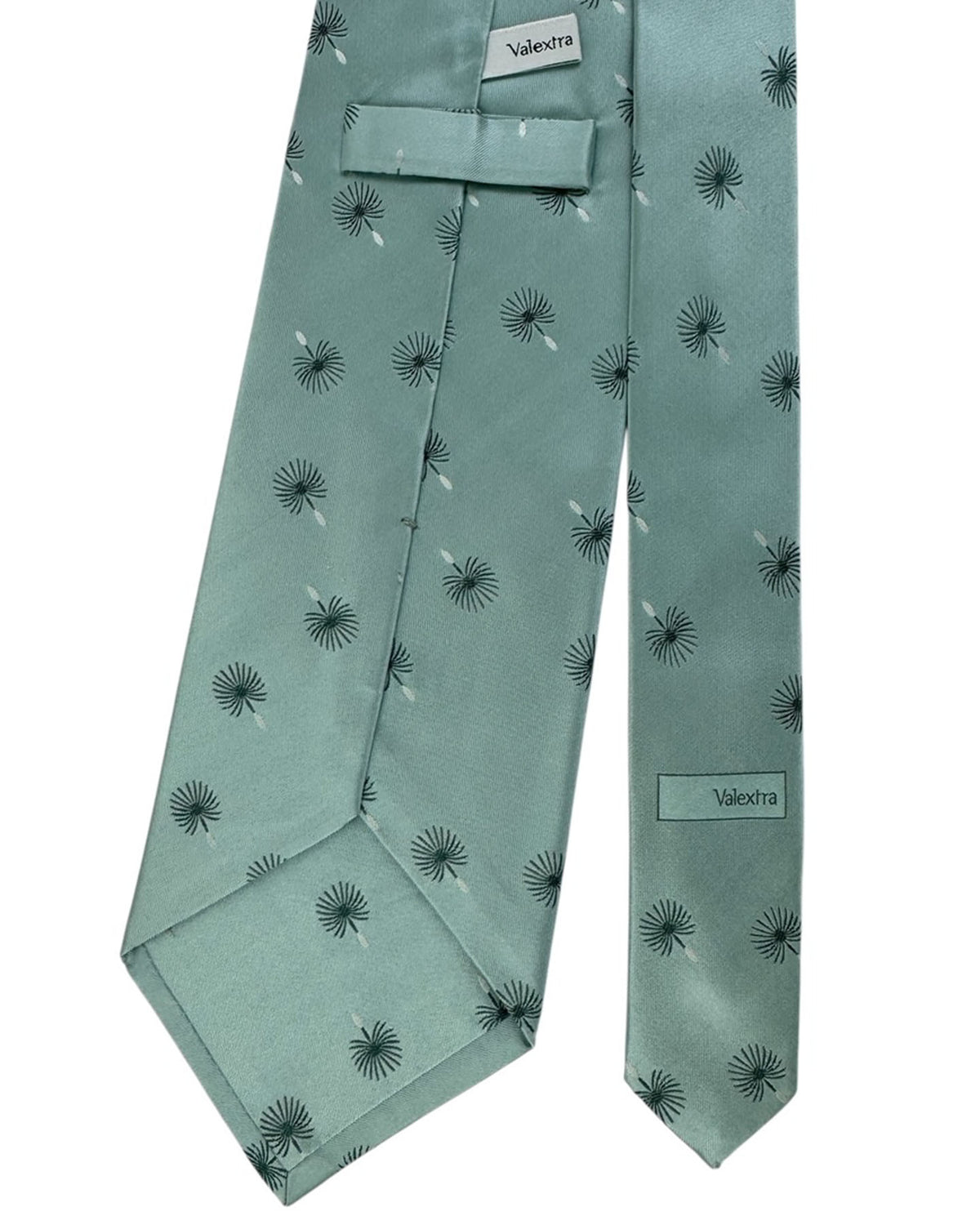 Valextra Silk Tie Green Dandelion Print- Wide Necktie