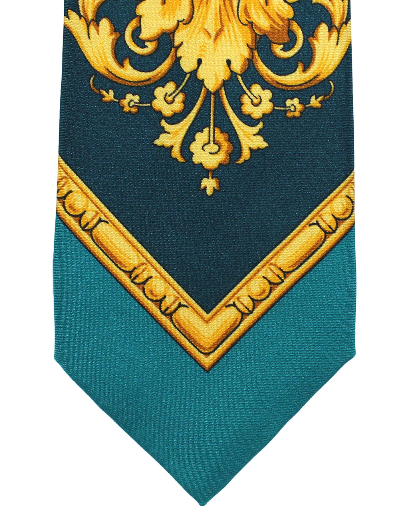 Versace Silk Tie Turquoise Gold Baroque - Narrow Necktie