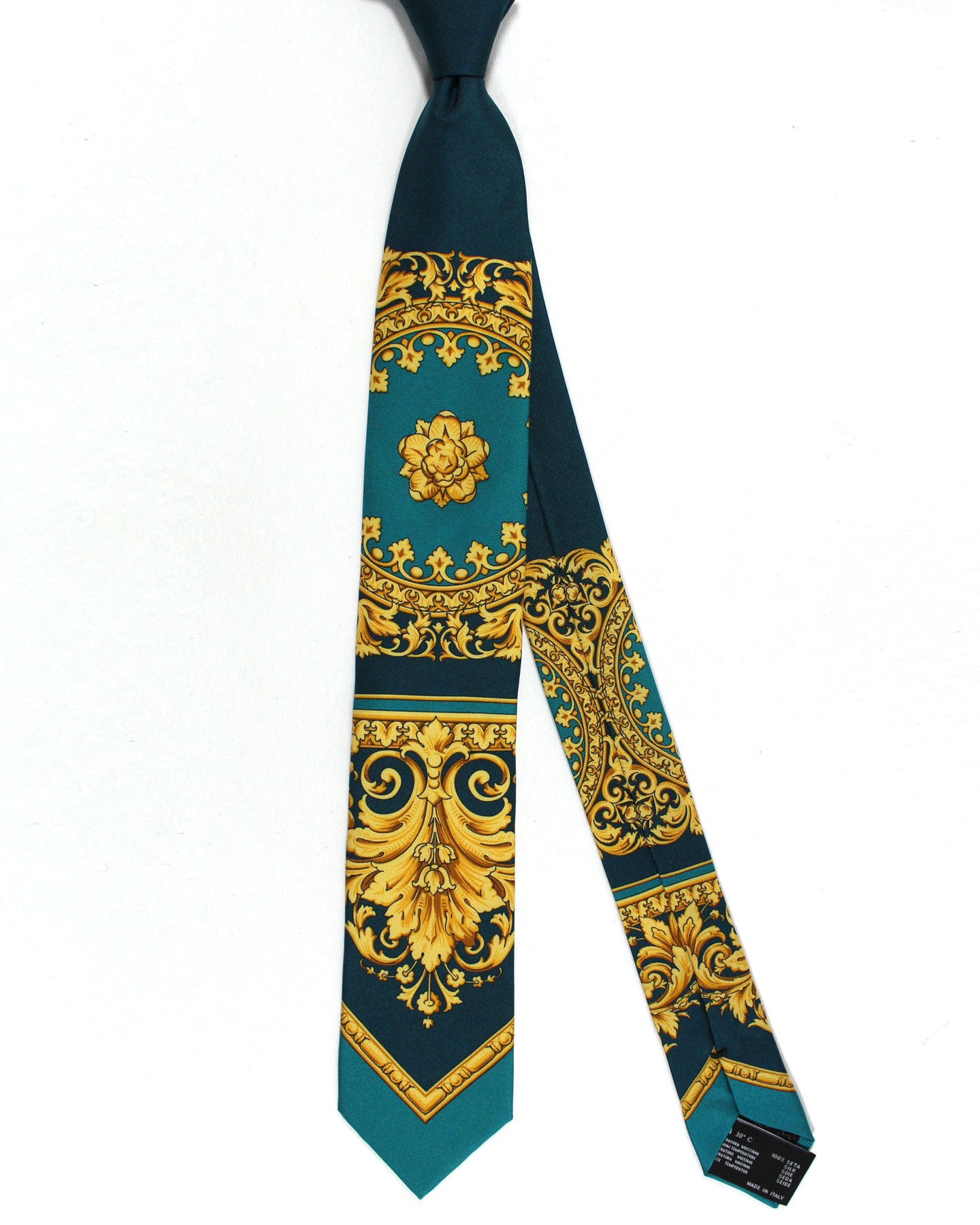 Versace Silk Tie Turquoise Gold Baroque - Narrow Necktie