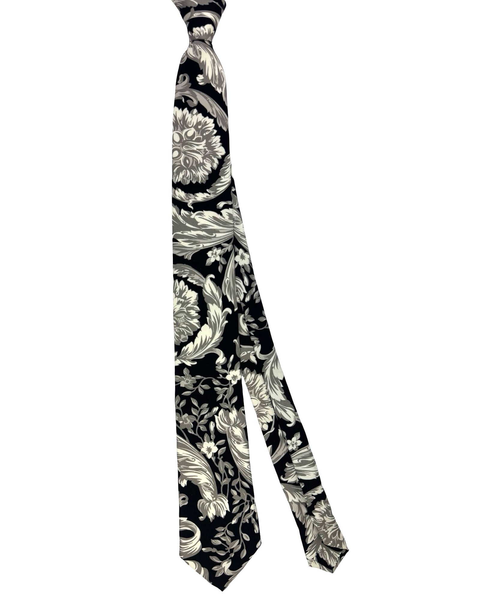 Versace Silk Tie Black Silver Barocco Design