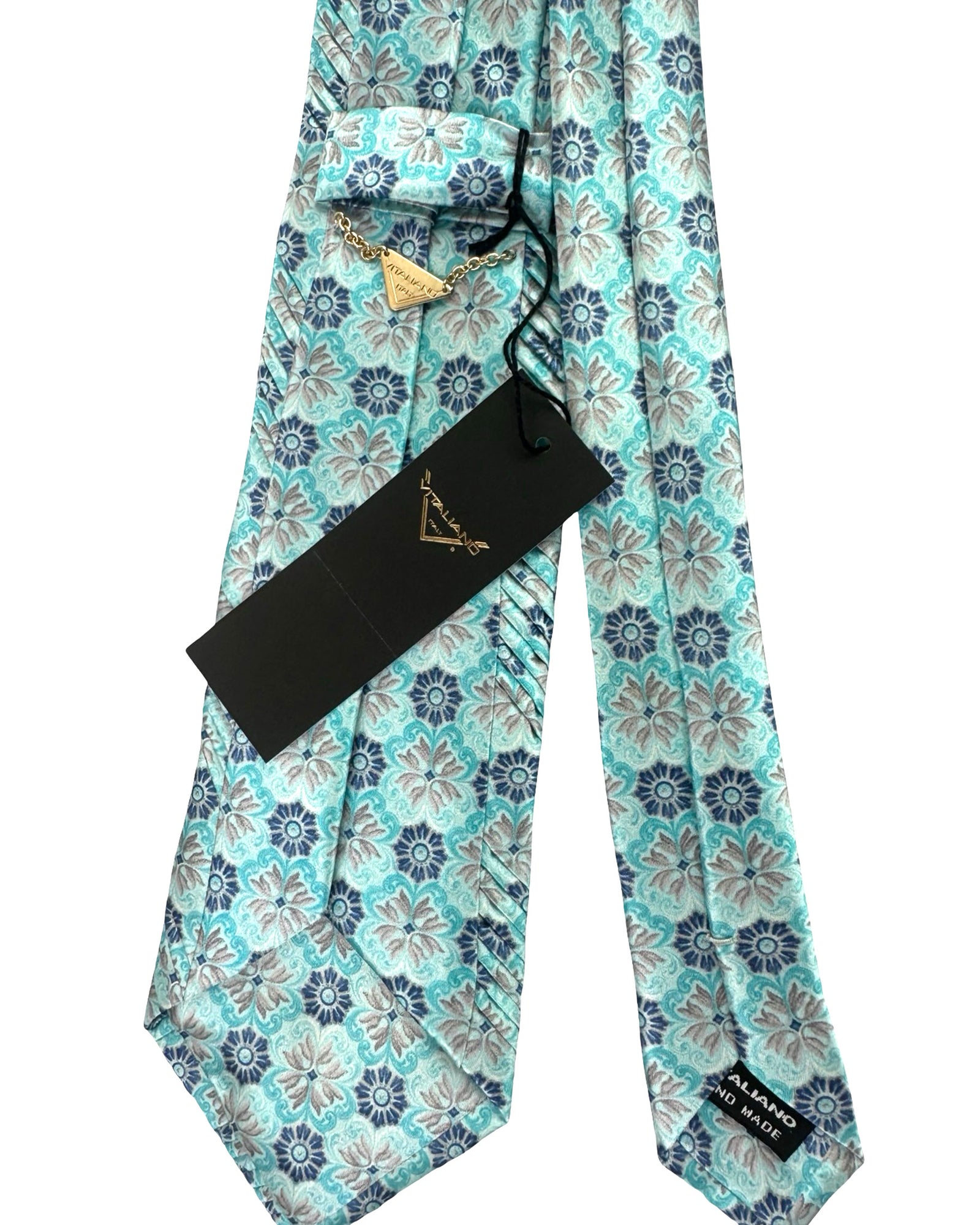 Vitaliano Pancaldi Pleated Silk Tie Aqua