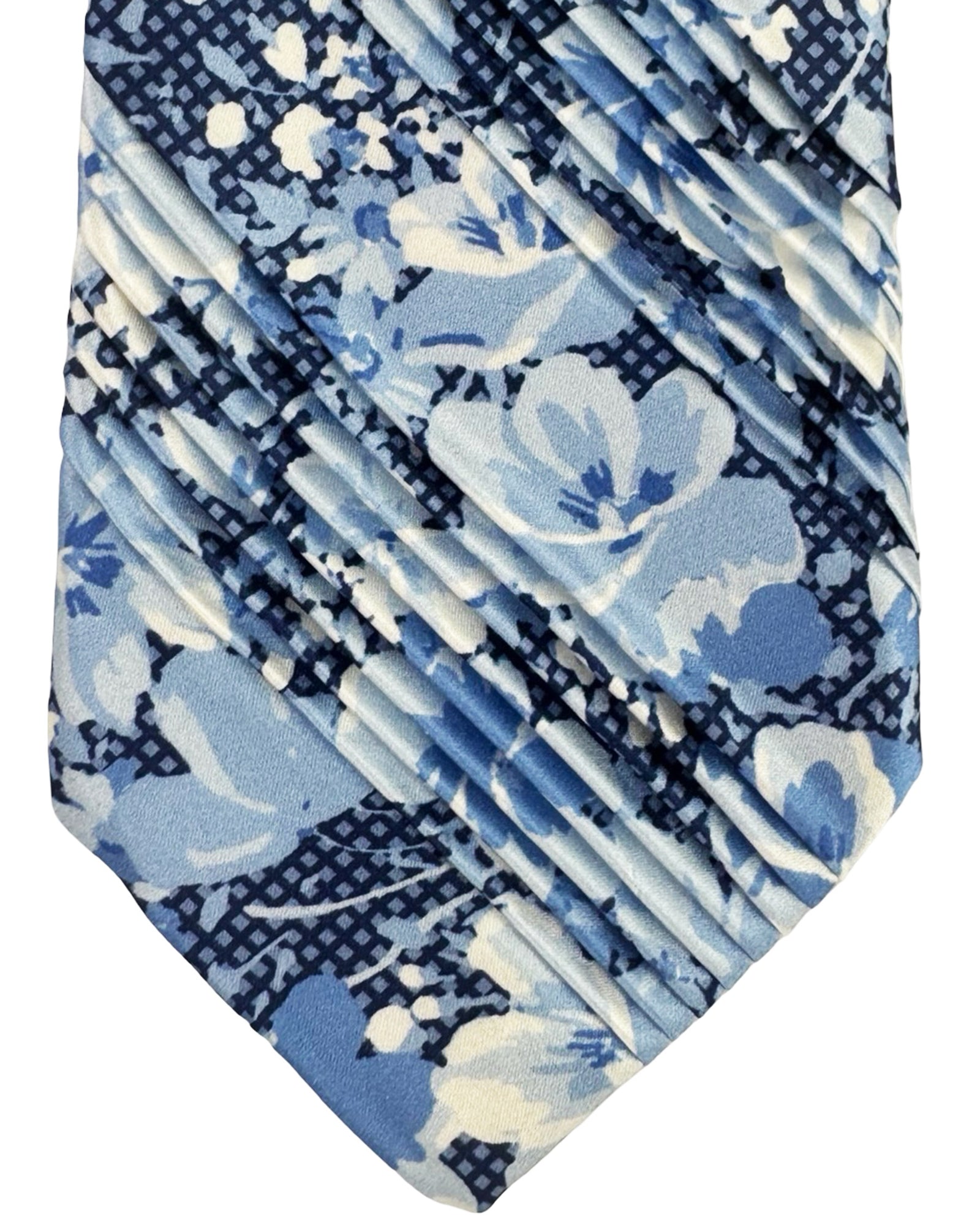 Vitaliano Pancaldi Pleated Silk Tie Blue Floral