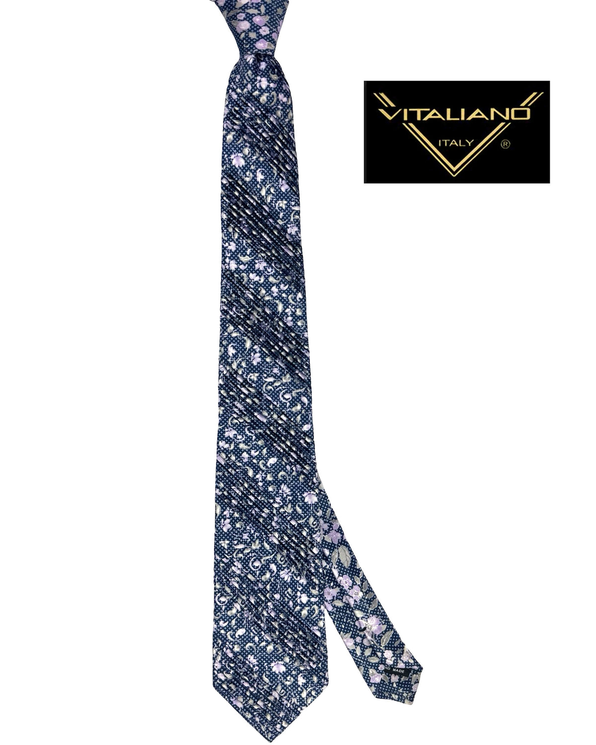 Silk Tie Metal Gray With Purple Gray Flowers