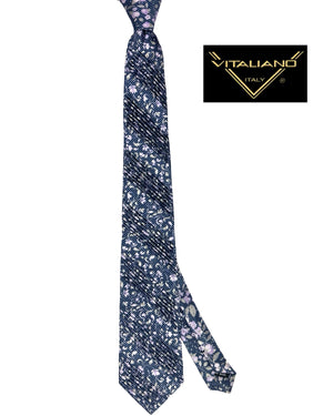 Silk Tie Metal Gray With Purple Gray Flowers