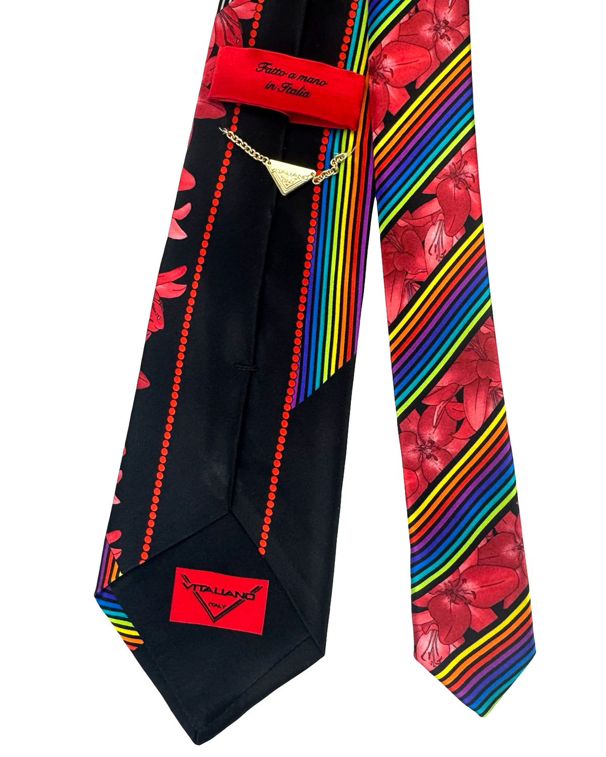 Silk Tie Black Red Floral - Vitaliano Pancaldi