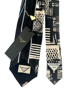 Vitaliano Pancaldi Silk Tie Black Brown Taupe Aqua SPECIAL ORDER