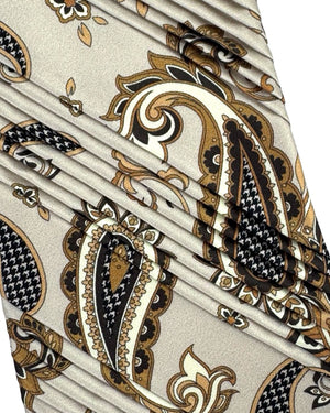 Vitaliano Pancaldi Pleated Silk Tie Gray Brown Paisley