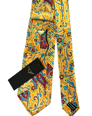 Vitaliano Pancaldi Pleated Silk Tie Bright Orange Aqua Paisley