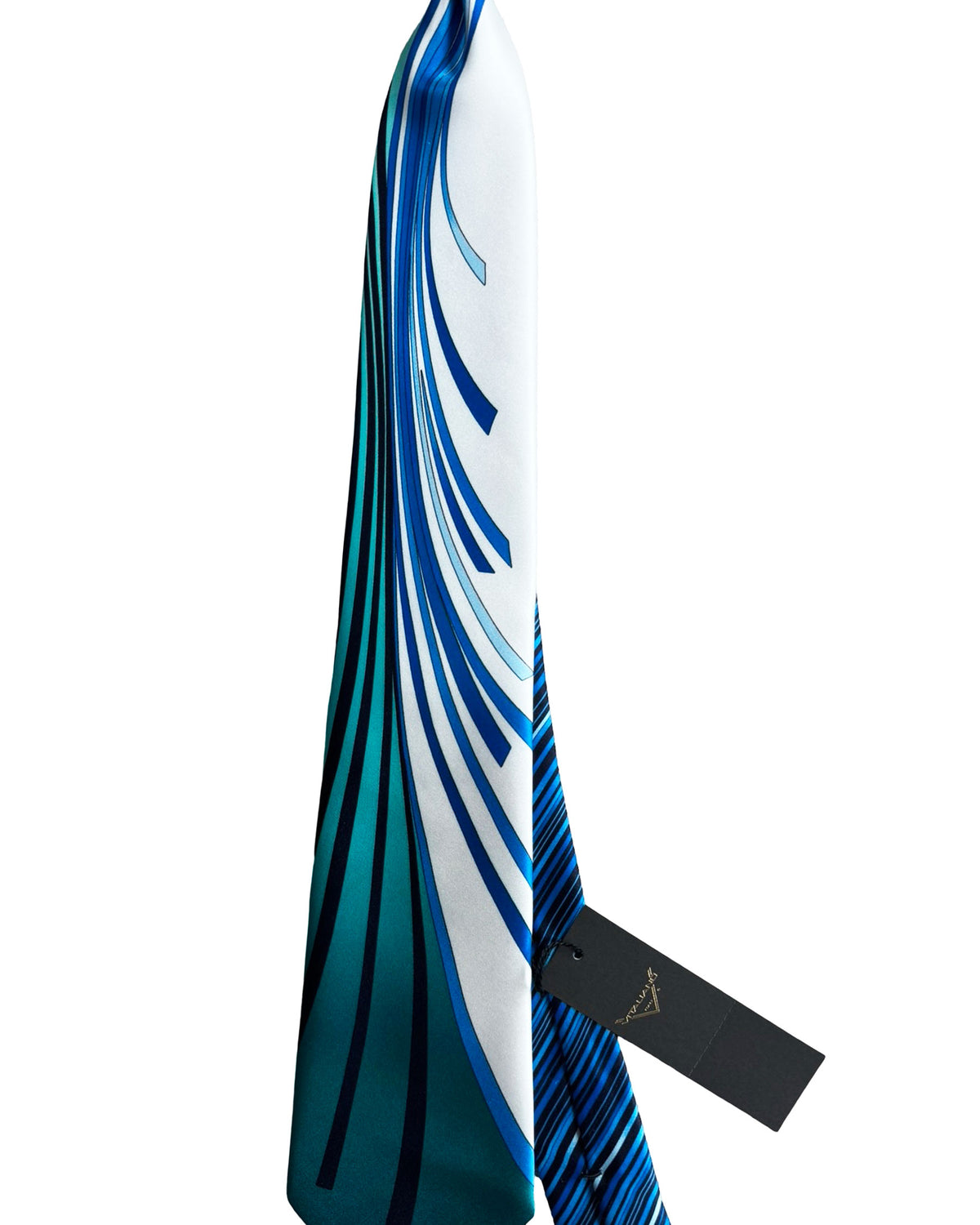 Vitaliano Pancaldi Silk Tie Black White Blue Emerald Swirls
