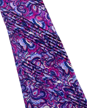Vitaliano Pancaldi Tie Pleated Silk Purple Pink Paisley Design