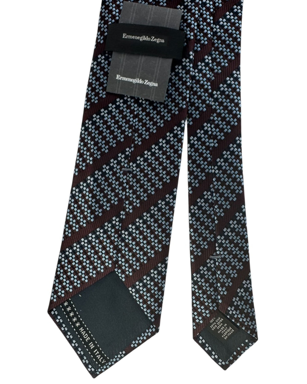 Ermenegildo Zegna Tie Maroon Stripe Grid