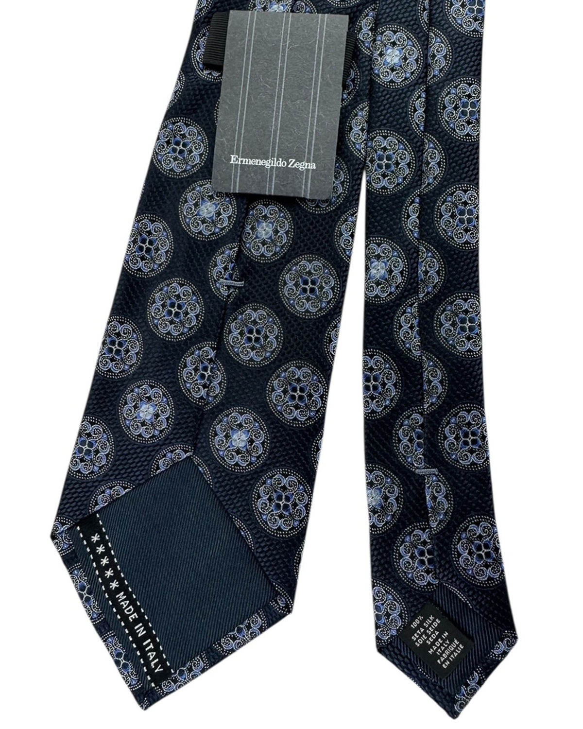 Ermenegildo Zegna Tie Navy Ornate Medallion Circles