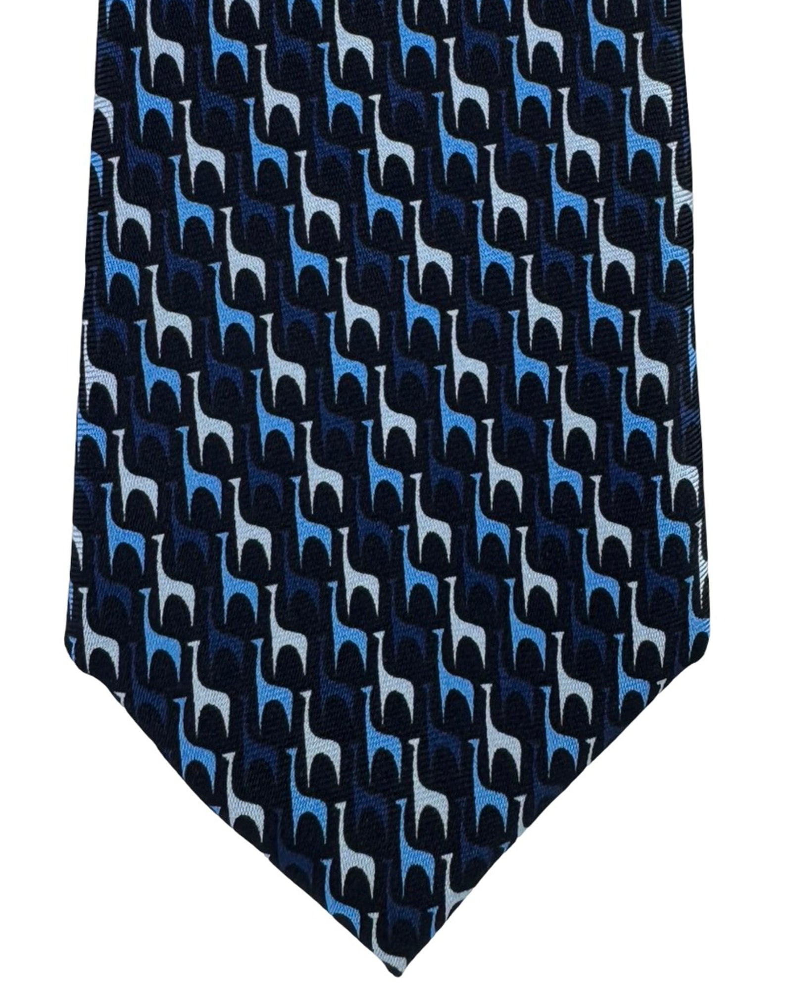 Ermenegildo Zegna Silk Tie Navy Blue Abstract Geometric Pattern - Narrow Cut