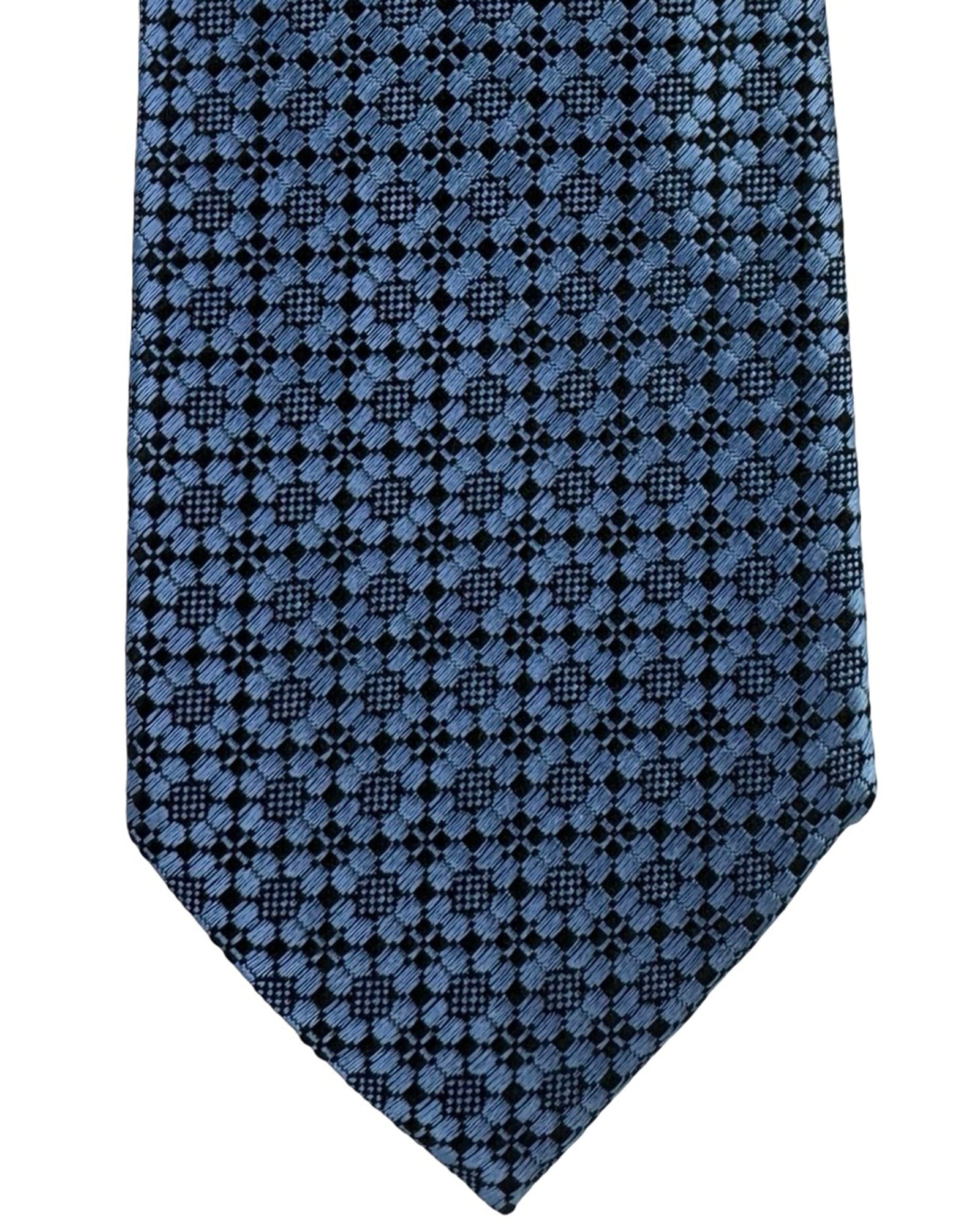 Ermenegildo Zegna Silk Tie Blue Geometric Medallion Pattern- Narrow Cut