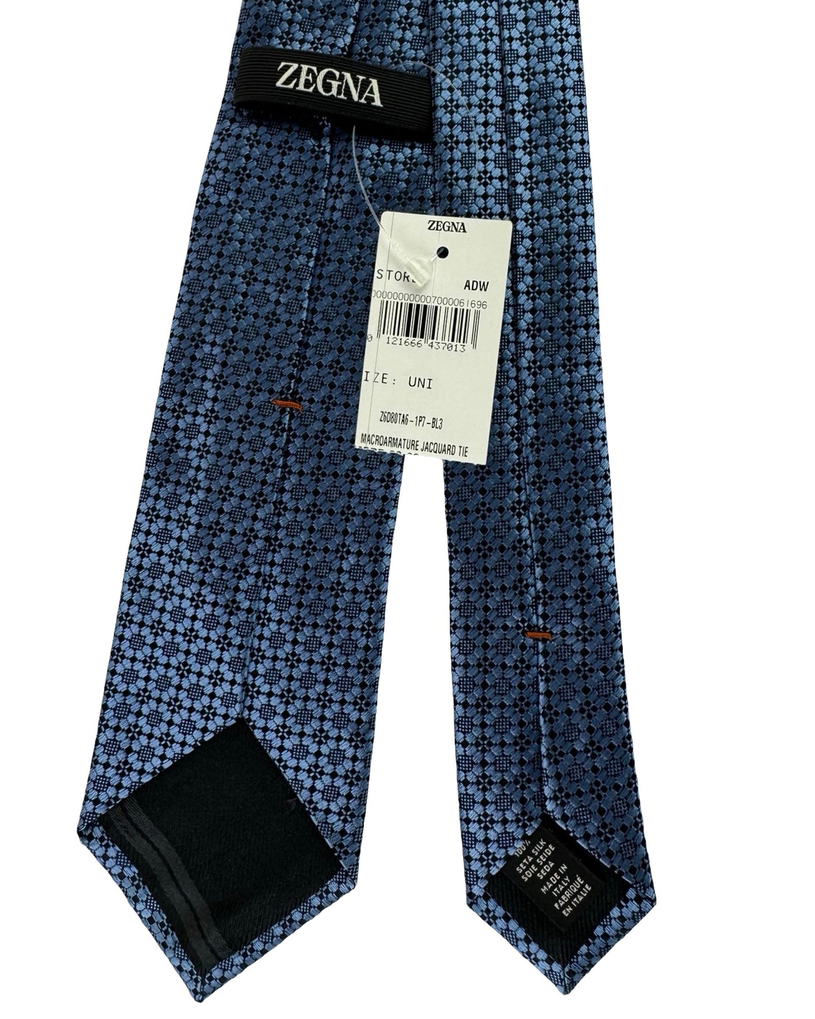 Ermenegildo Zegna Silk Tie Blue Geometric Medallion Pattern- Narrow Cut