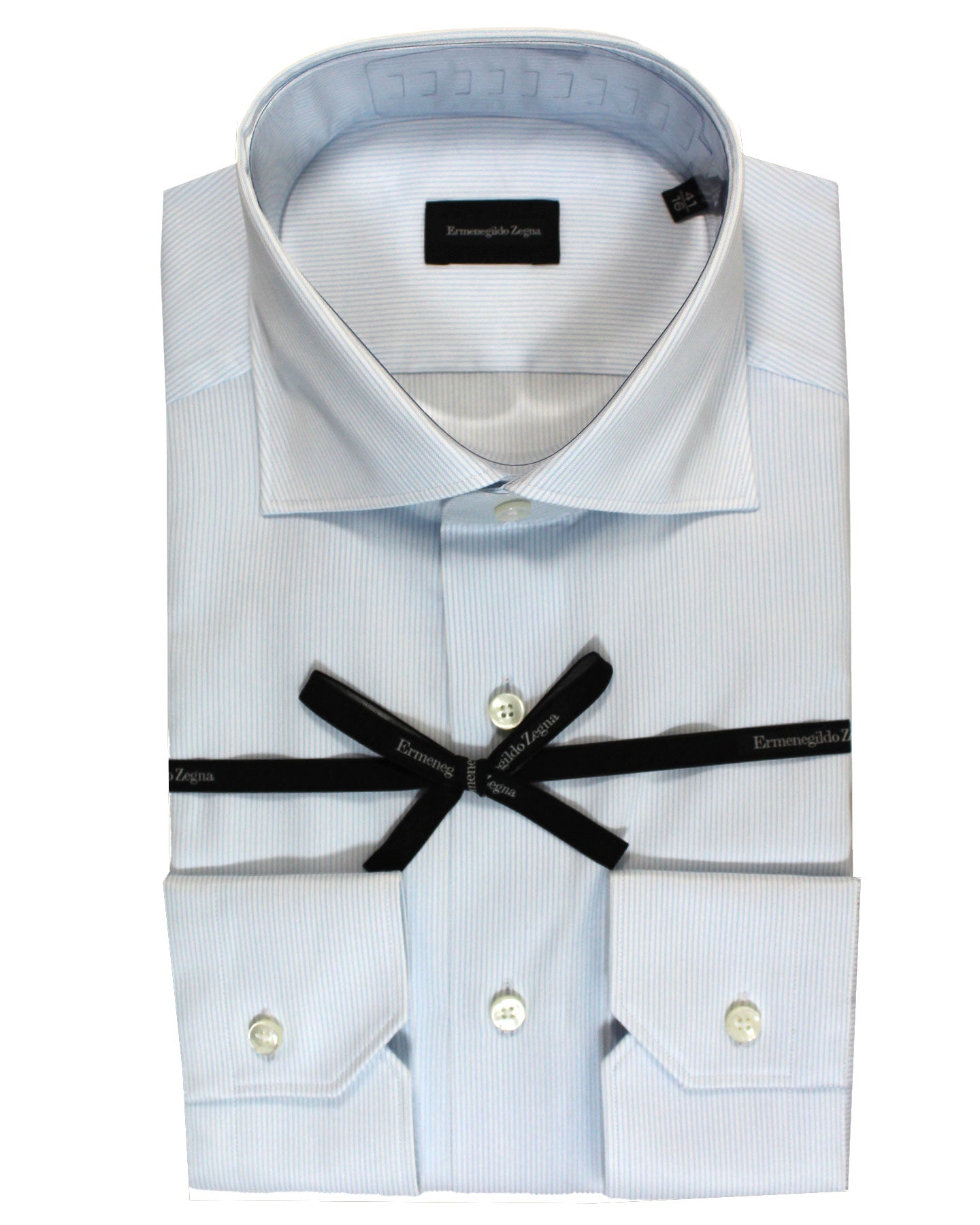 Ermenegildo Zegna Dress Shirt White Blue Stripes 