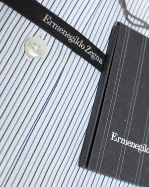 Zegna Dress Shirt Light Navy Blue Stripes 