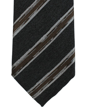 Ermenegildo Zegna Tie Dark Blue Brown Stripes Narrow Cut