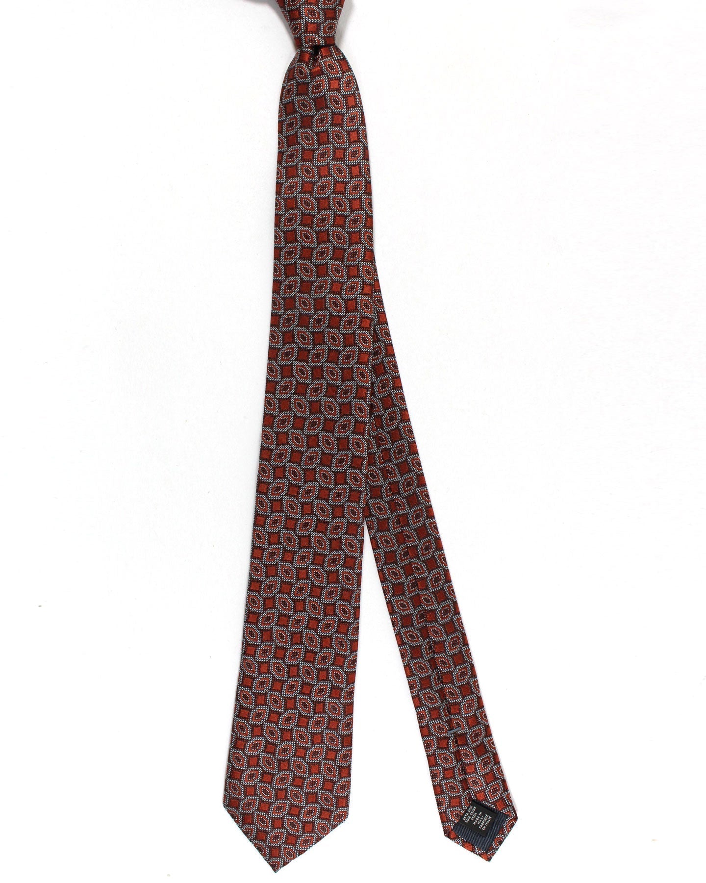 Zegna Tie Rust Brown Geometric Narrow Cut FINAL SALE