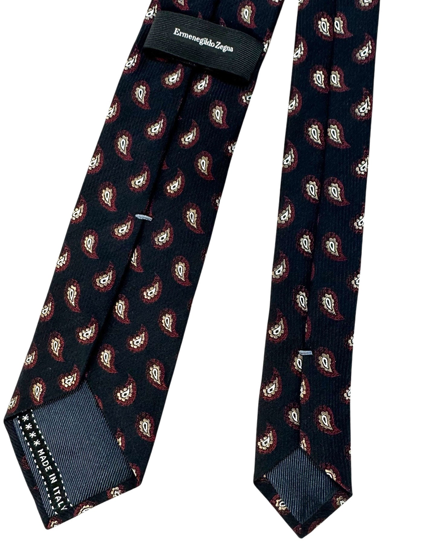 Ermenegildo Zegna Tied for  Navy Maroon Paisley - Narrow Necktie