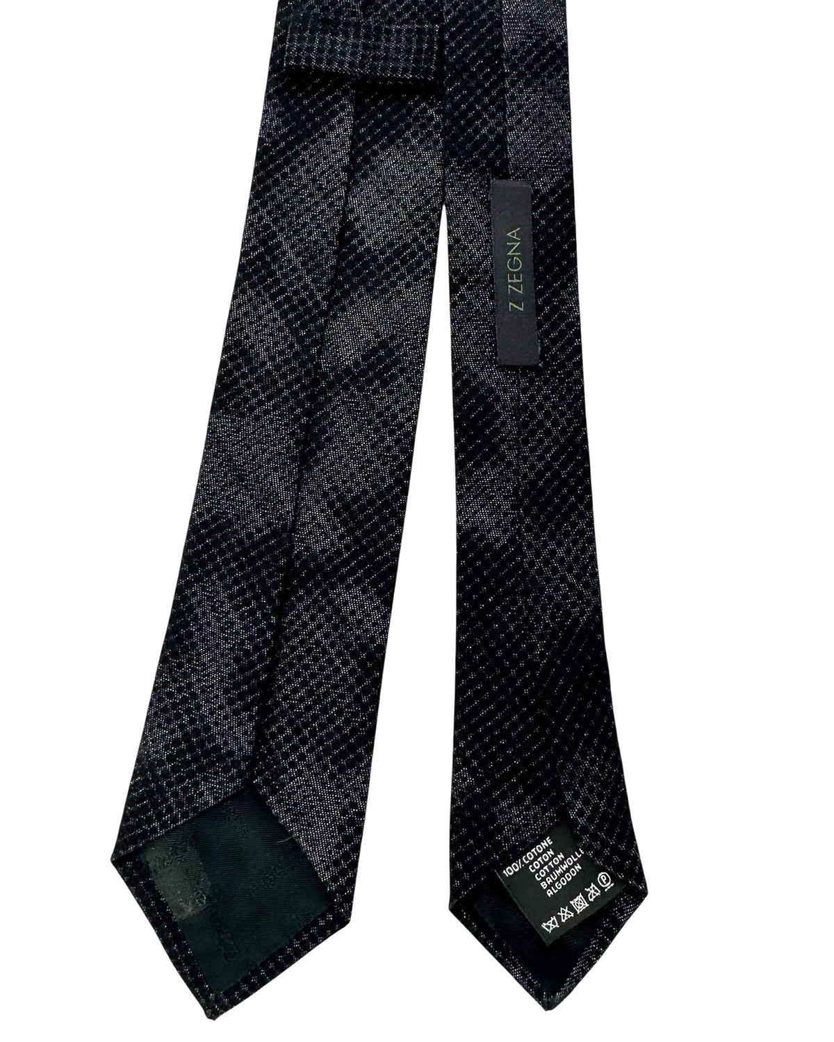 Z Zegna Tie Gray Black Design - Cotton Skinny Necktie