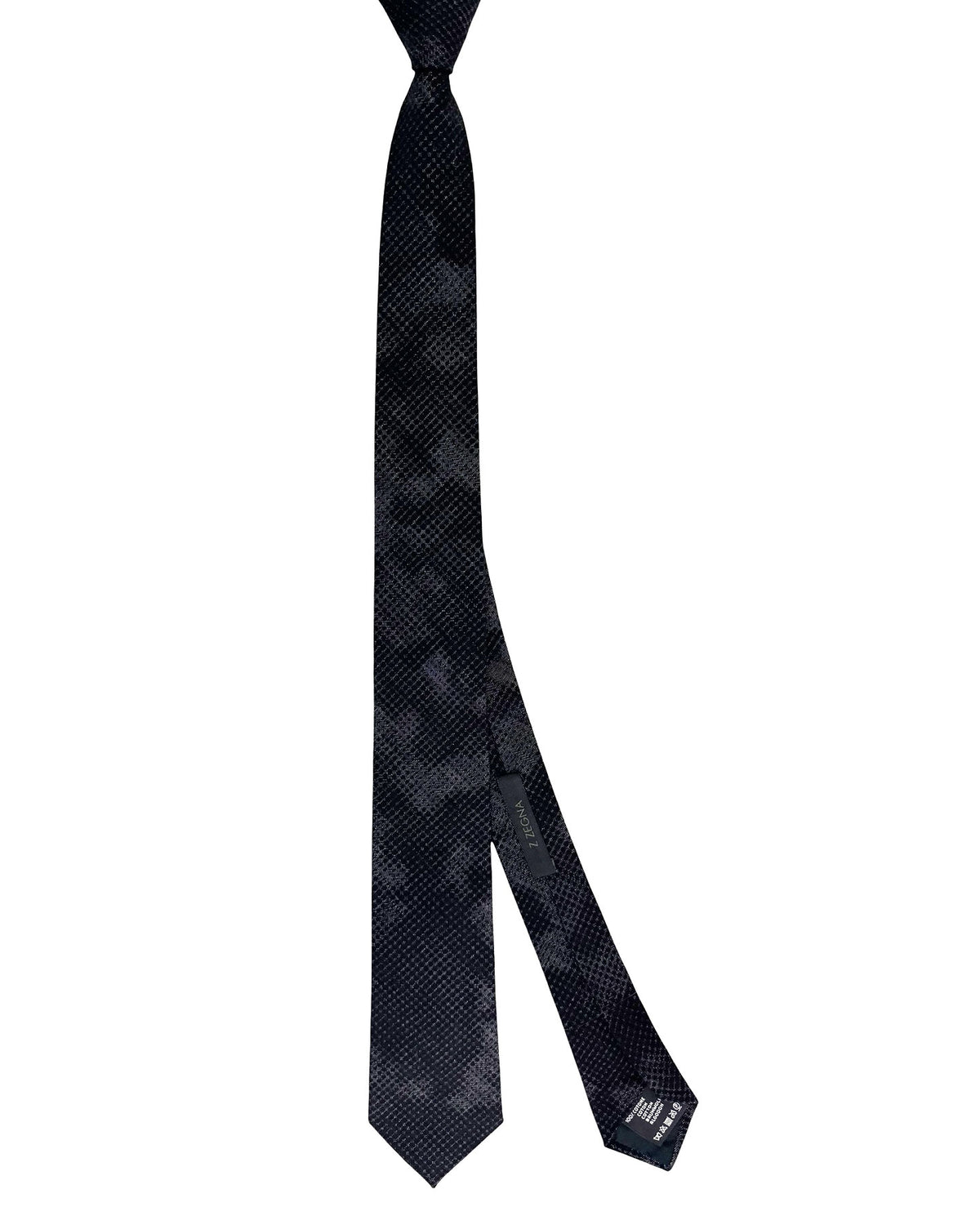 Z Zegna Tie Gray Black Design - Cotton Skinny Necktie