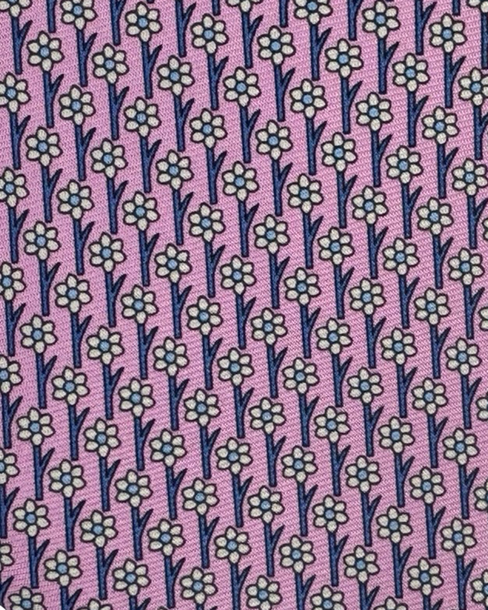 Ermenegildo Zegna Silk Tie Pink Blue Floral Pattern - Narrow Cut